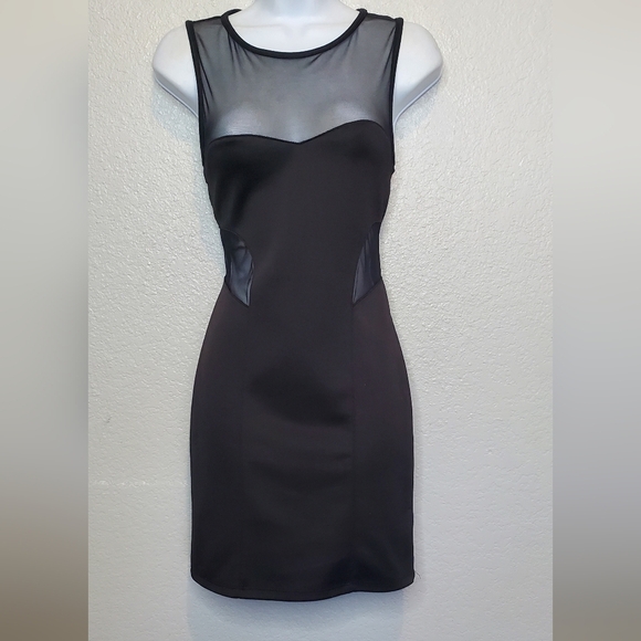 💚5/$25 FV21 LBD Black Mesh Cutout Scuba Bodycon Sleeveless Dress Size Medium - Picture 3 of 8